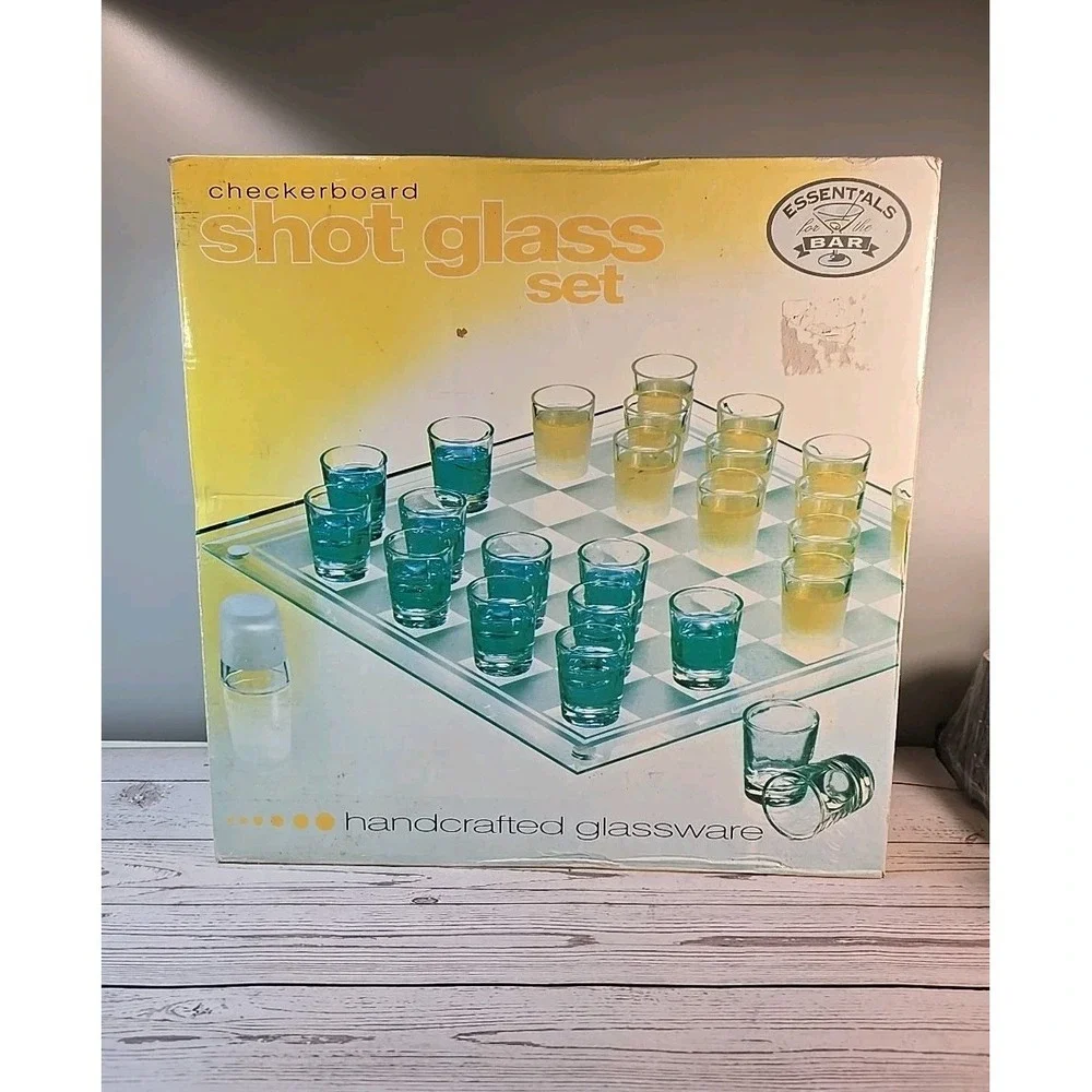 Shot Glasses Game Set Of‎ 26 Shot Glasses With Glass Checkerboard Checkers